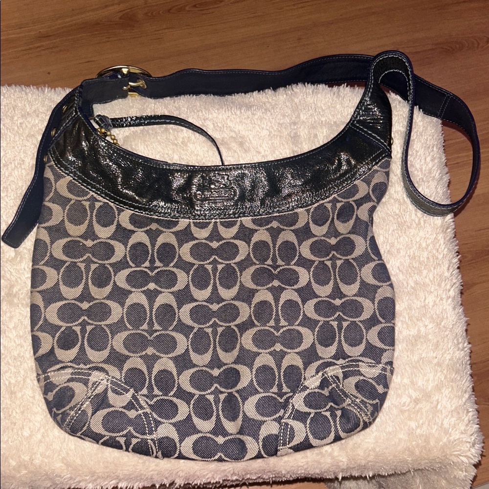 Coach Patent Leather and Denim Crossbody Bag